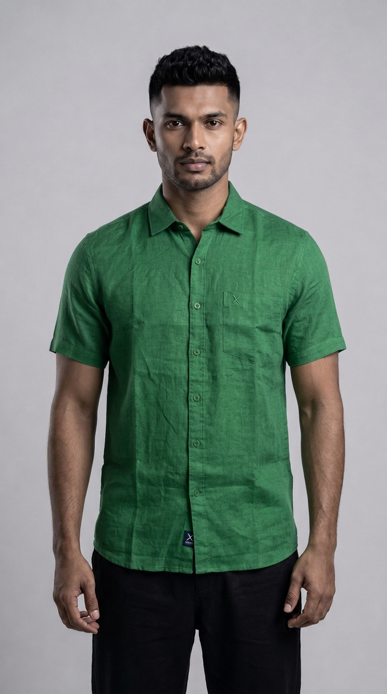 Slim Fit 100% Linen S/S Shirt - Green