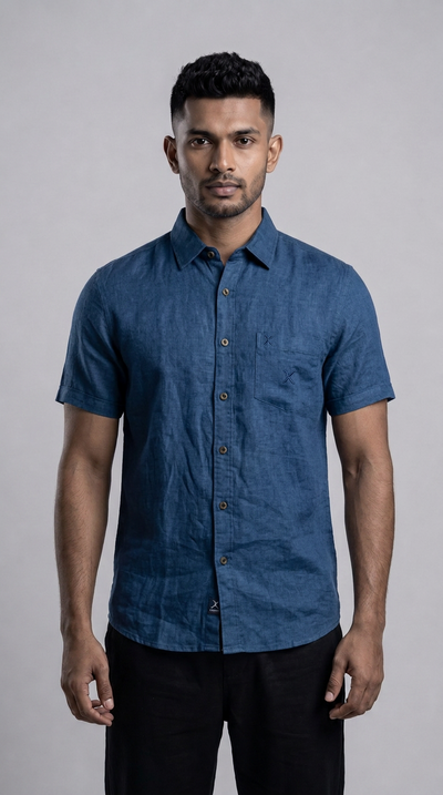 Slim Fit Linen Plain Short Sleeve Shirt