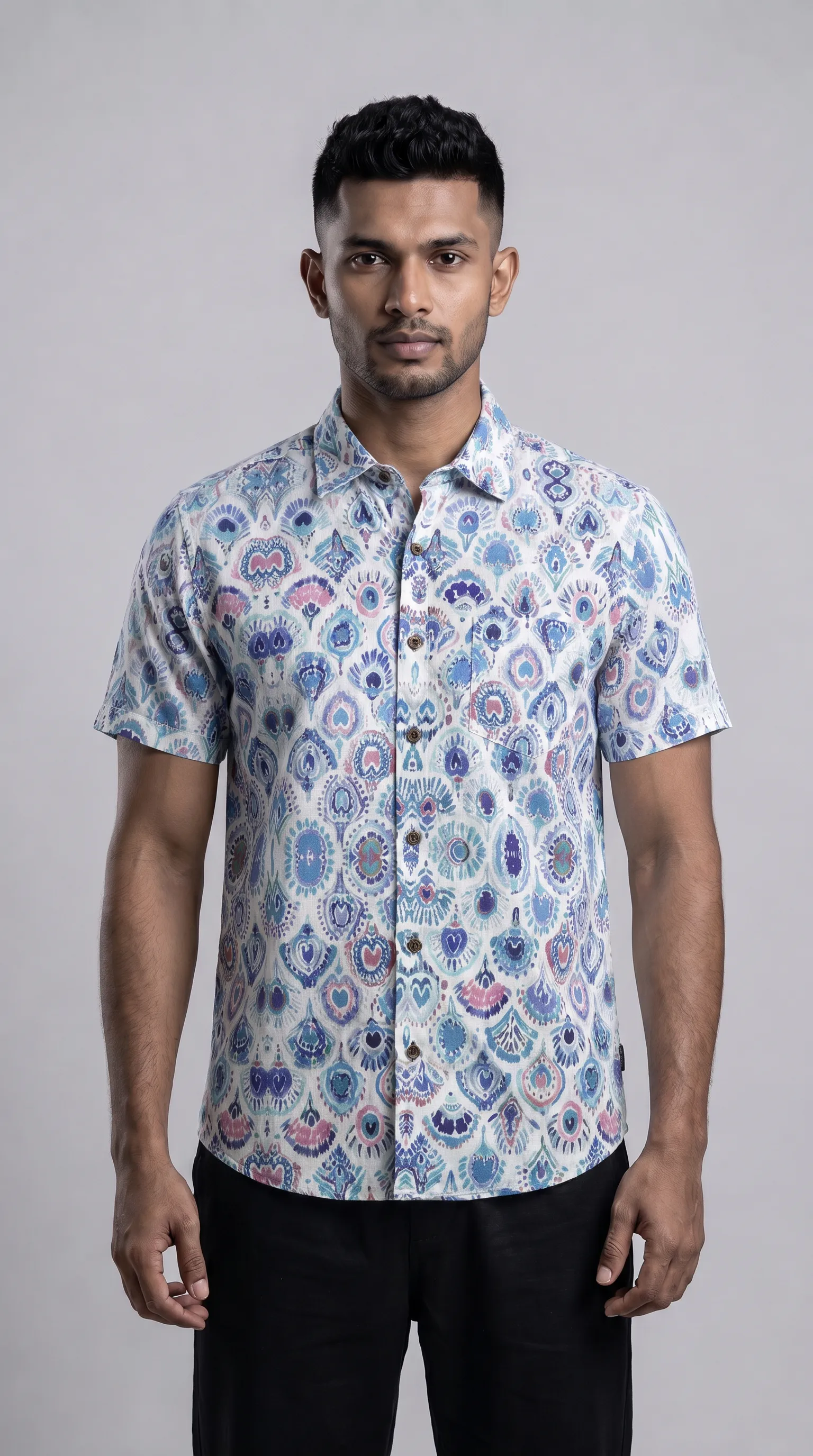 Slim Fit Cotton Printed Short Sleeve Shirt