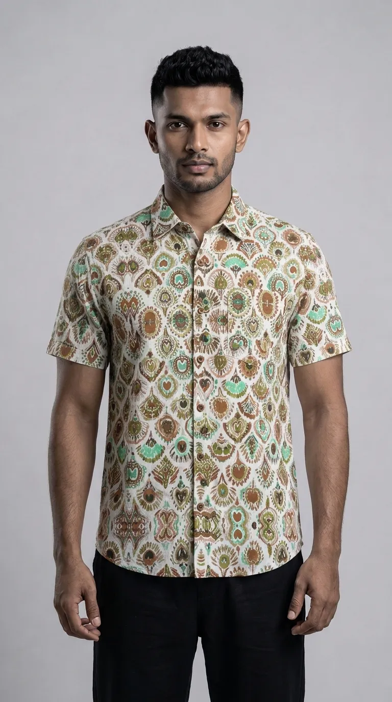 Slim Fit Cotton Printed Short Sleeve Shirt