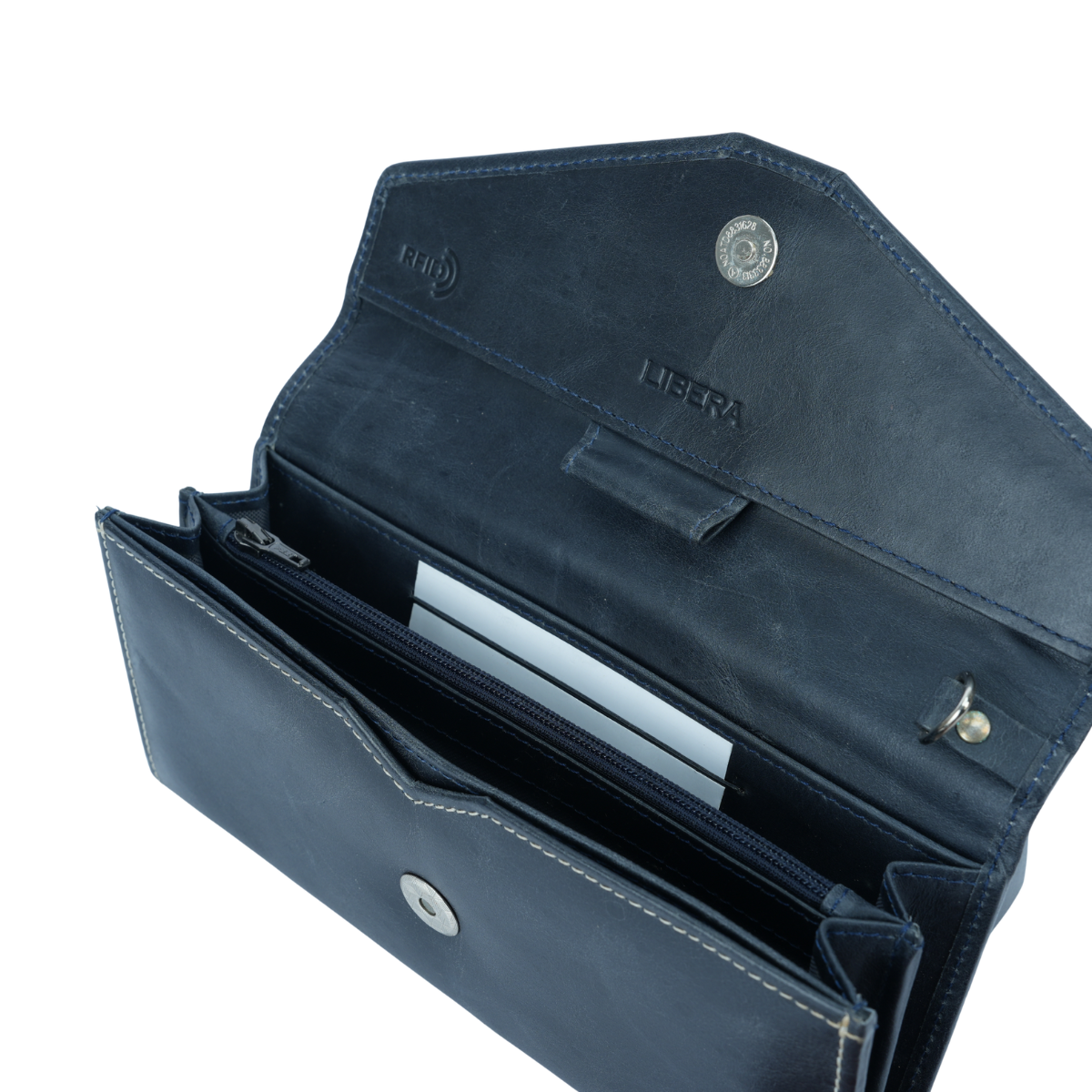 Italian Leather RFID Ladies Envelope Clutch Wallet - Navy Blue