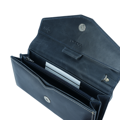 Italian Leather RFID Ladies Envelope Clutch Wallet - Navy Blue
