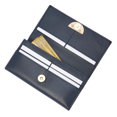 Italian Leather RFID Ladies Wallet - Navy Blue