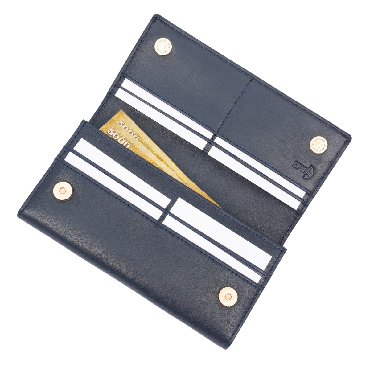 Italian Leather RFID Ladies Wallet - Navy Blue