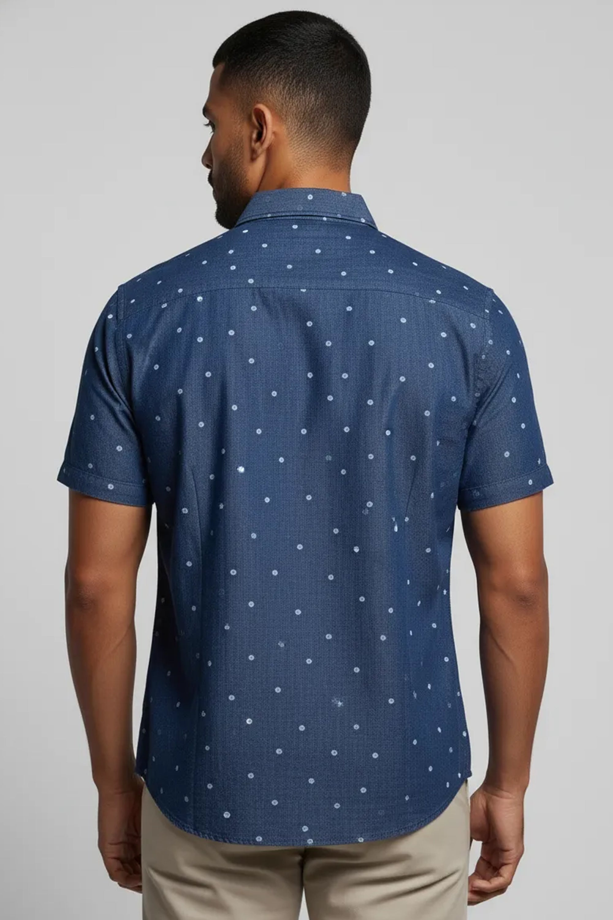 Slim Fit Denim Printed S/S Shirt - Blue