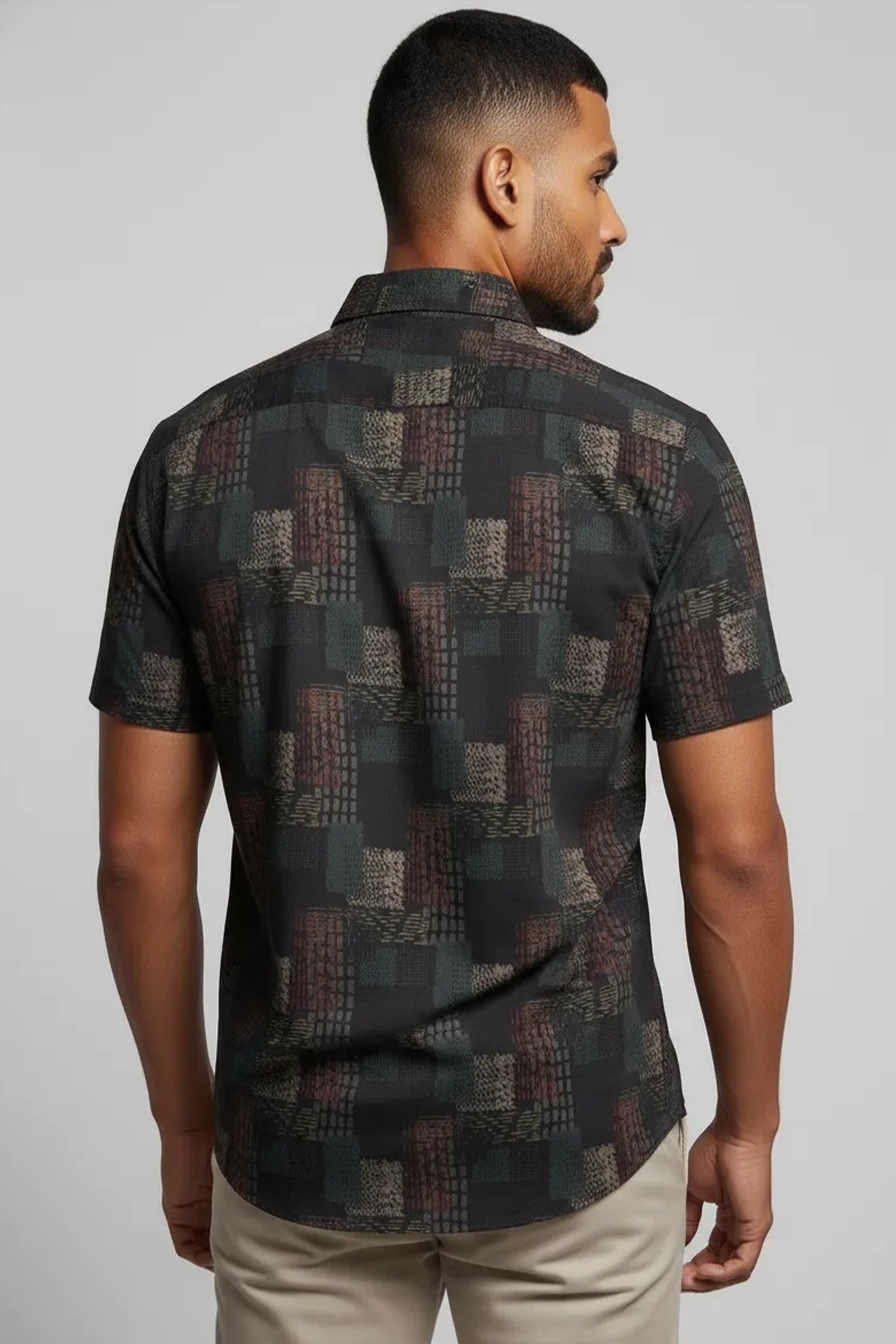 Slim Fit Denim Printed S/S Shirt - Brown