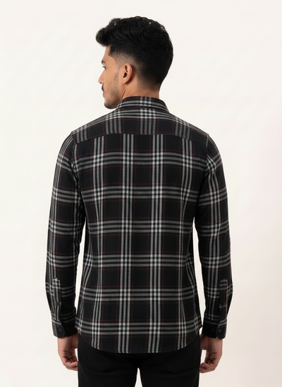 Slim Fit Cotton Check Double Pocket Shirt L/S - Red