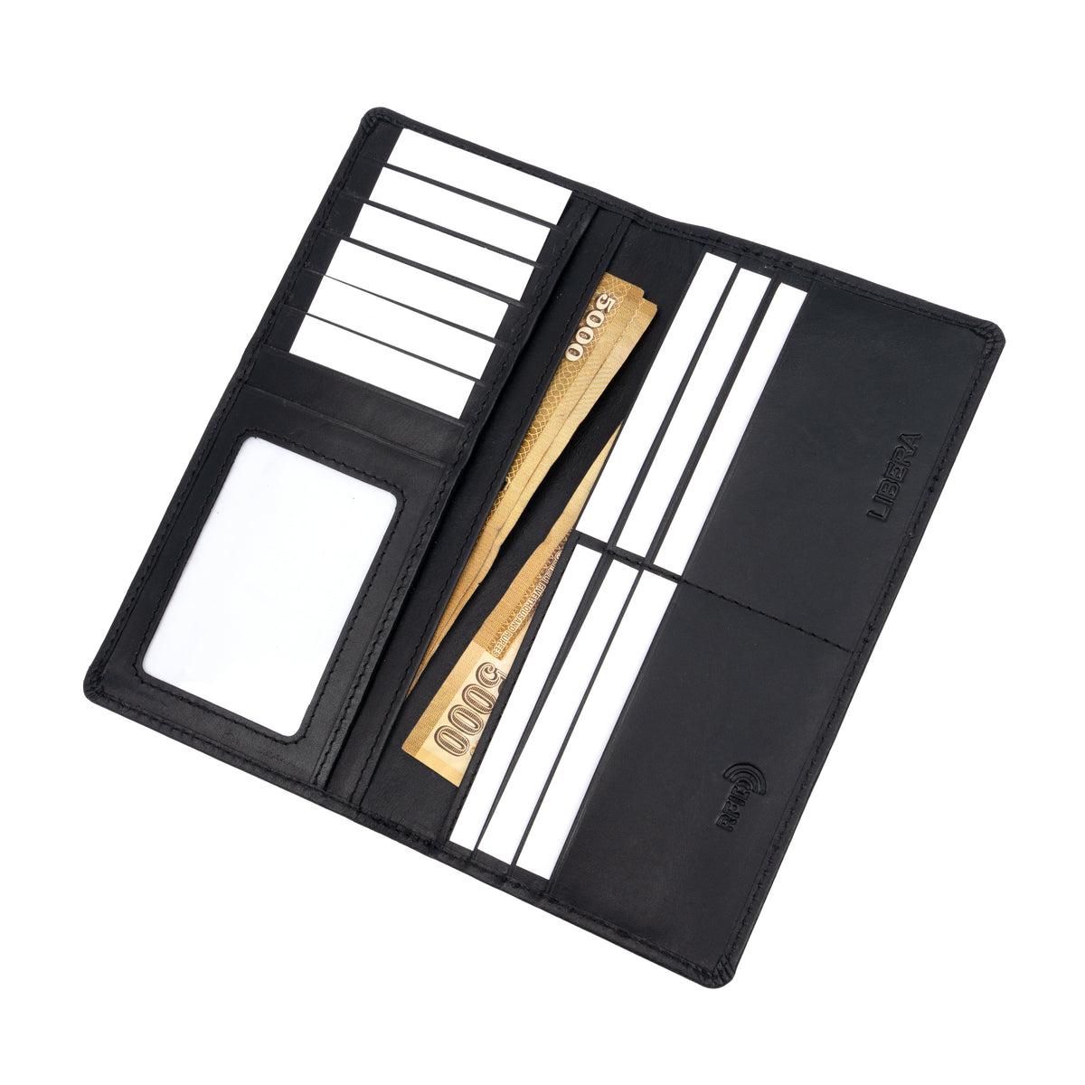 Italian Leather RFID Long Wallet - Black