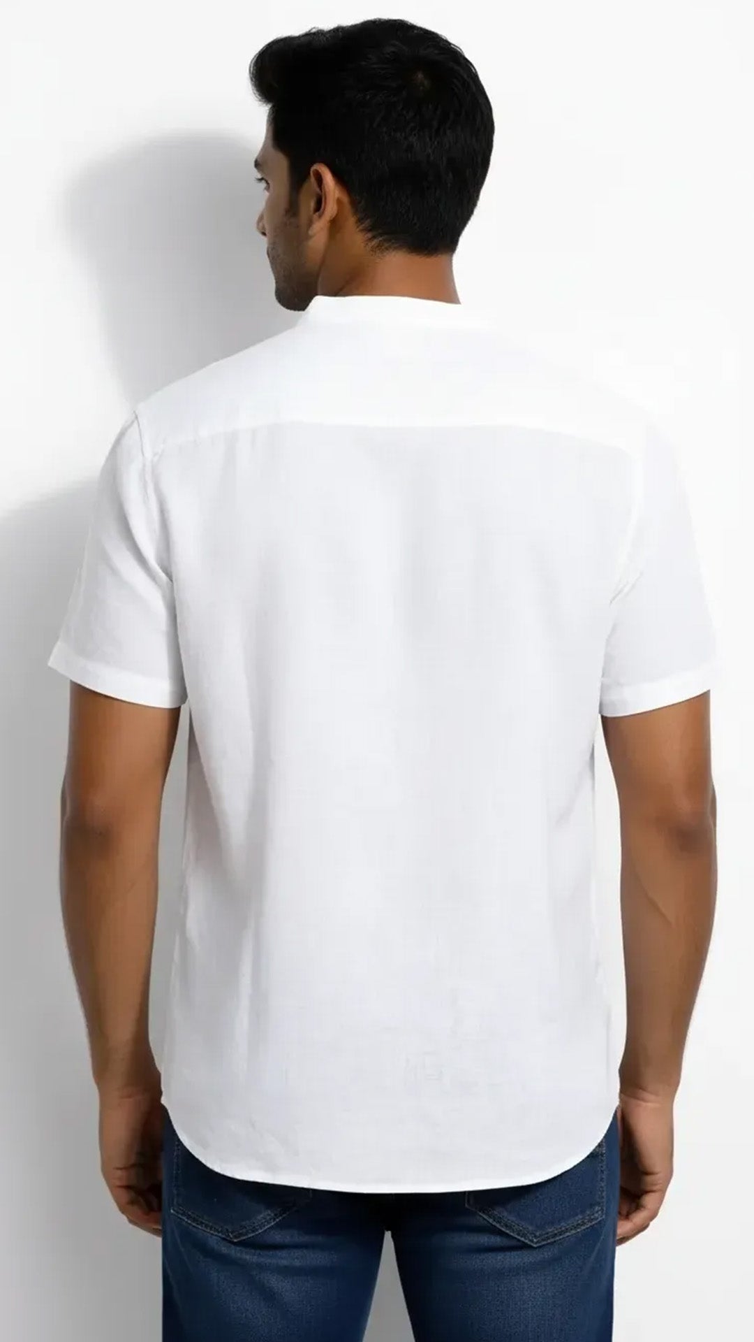 Slim Fit Cotton Linen Plain S/S Half Kurta