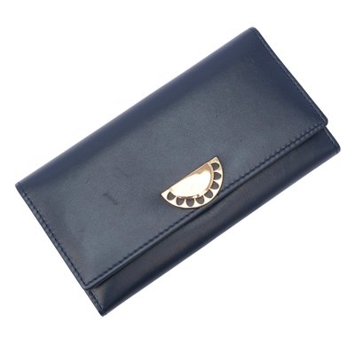 Italian Leather RFID Ladies Wallet - Navy Blue