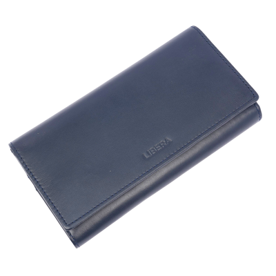 Italian Leather RFID Ladies Wallet - Navy Blue