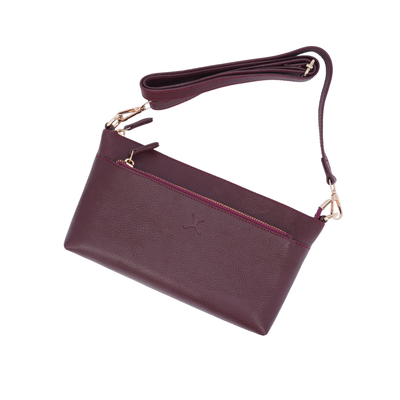 Italian Leather Ladies  Crossbody Handbag - Burgundy