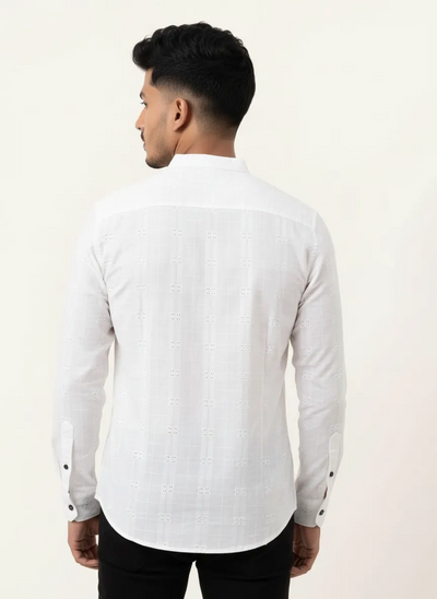 Slim Fit Cotton Plain L/S Shirt - White