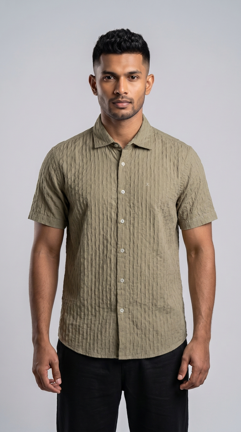 Slim Fit Cotton Plain S/S Shirt - Brown