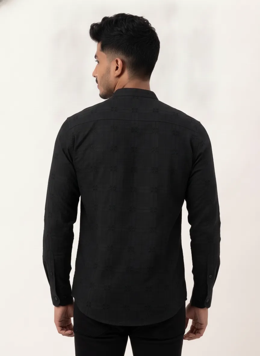 Slim Fit Cotton Plain L/S Shirt - Deep Black