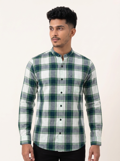 Slim Fit Cotton Check Shirt L/S - Green