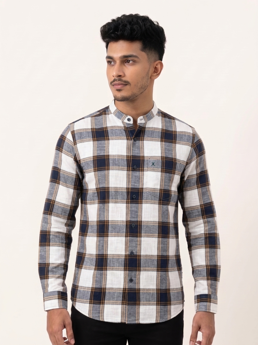 Slim Fit Cotton Check Shirt L/S - Orange