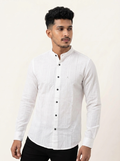 Slim Fit Cotton Plain L/S Shirt - White