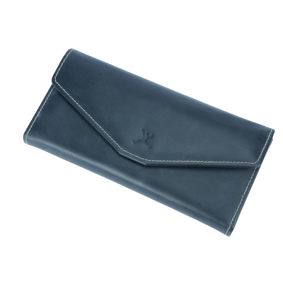 Italian Leather RFID Ladies Envelope Clutch Wallet - Navy Blue
