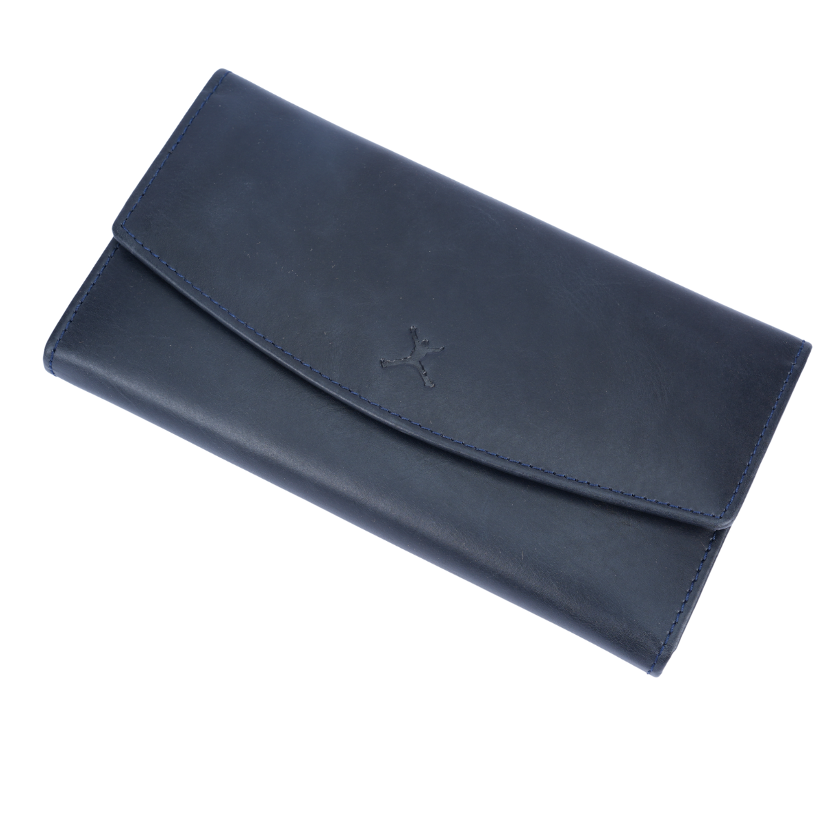 Italian Leather RFID Ladies Tri Fold Envelope Wallet - Navy Blue