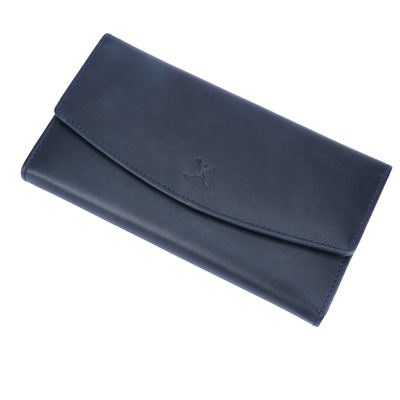 Italian Leather RFID Ladies Tri Fold Envelope Wallet - Navy Blue