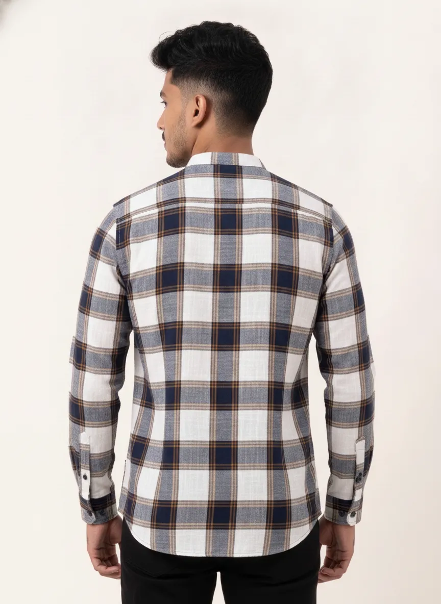 Slim Fit Cotton Check Shirt L/S - Orange