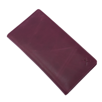 Genuine Leather Ladies RFID Long Wallet - Burgundy