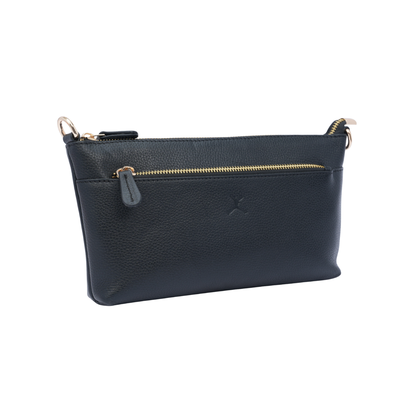 Italian Leather Ladies  Crossbody Handbag - Black