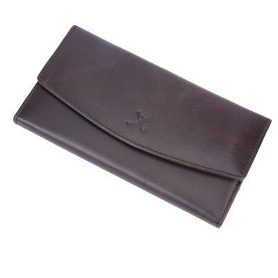 Italian Leather RFID Ladies Tri Fold Envelope Wallet - Coffee Brown