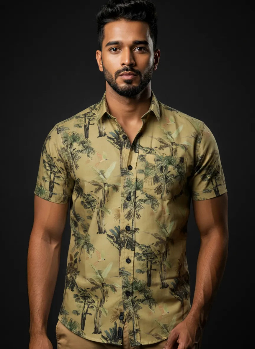 Slim Fit Floral Printed S/S Shirt