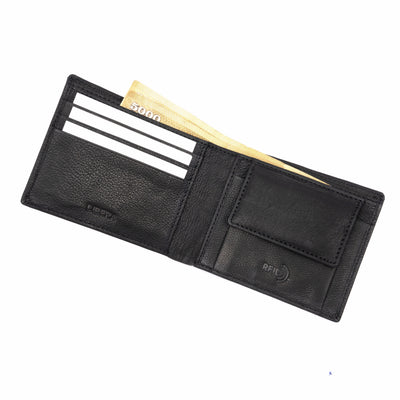 Genuine Leather Coin Pocket Wallet - Black
