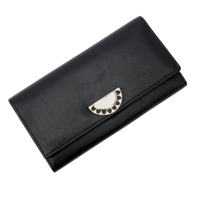 Italian Leather RFID Ladies Wallet - Black