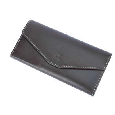 Italian Leather RFID Ladies Envelope Clutch Wallet - Coffee Brown
