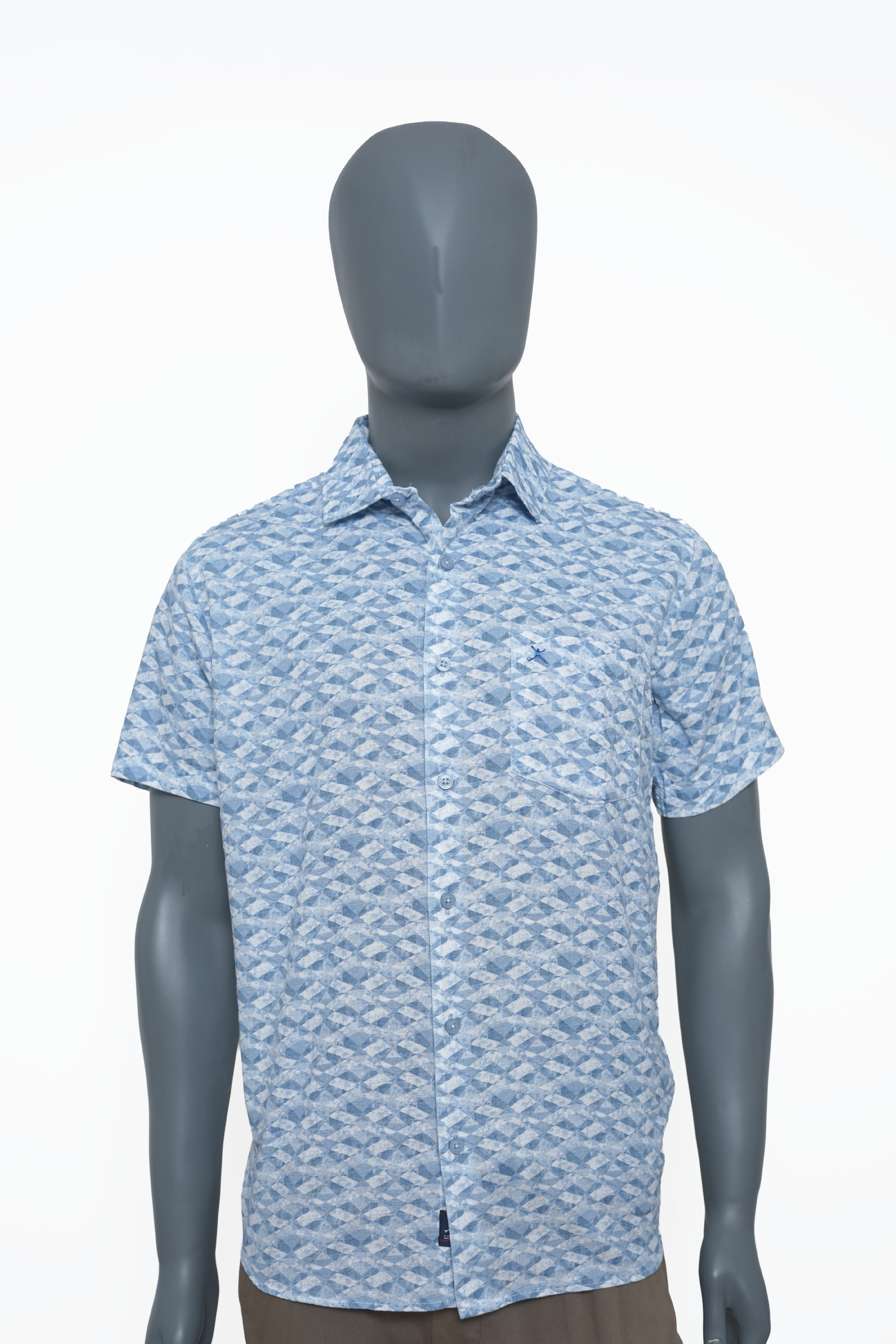 Slim Fit Cotton Printed S/S Shirt - Light Blue
