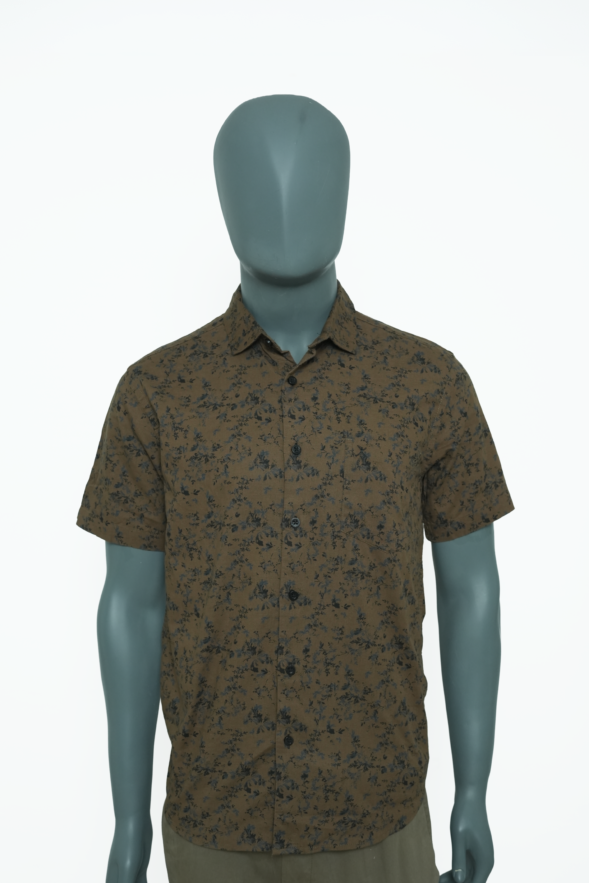 Slim Fit Cotton Printed S/S Shirt - Brown