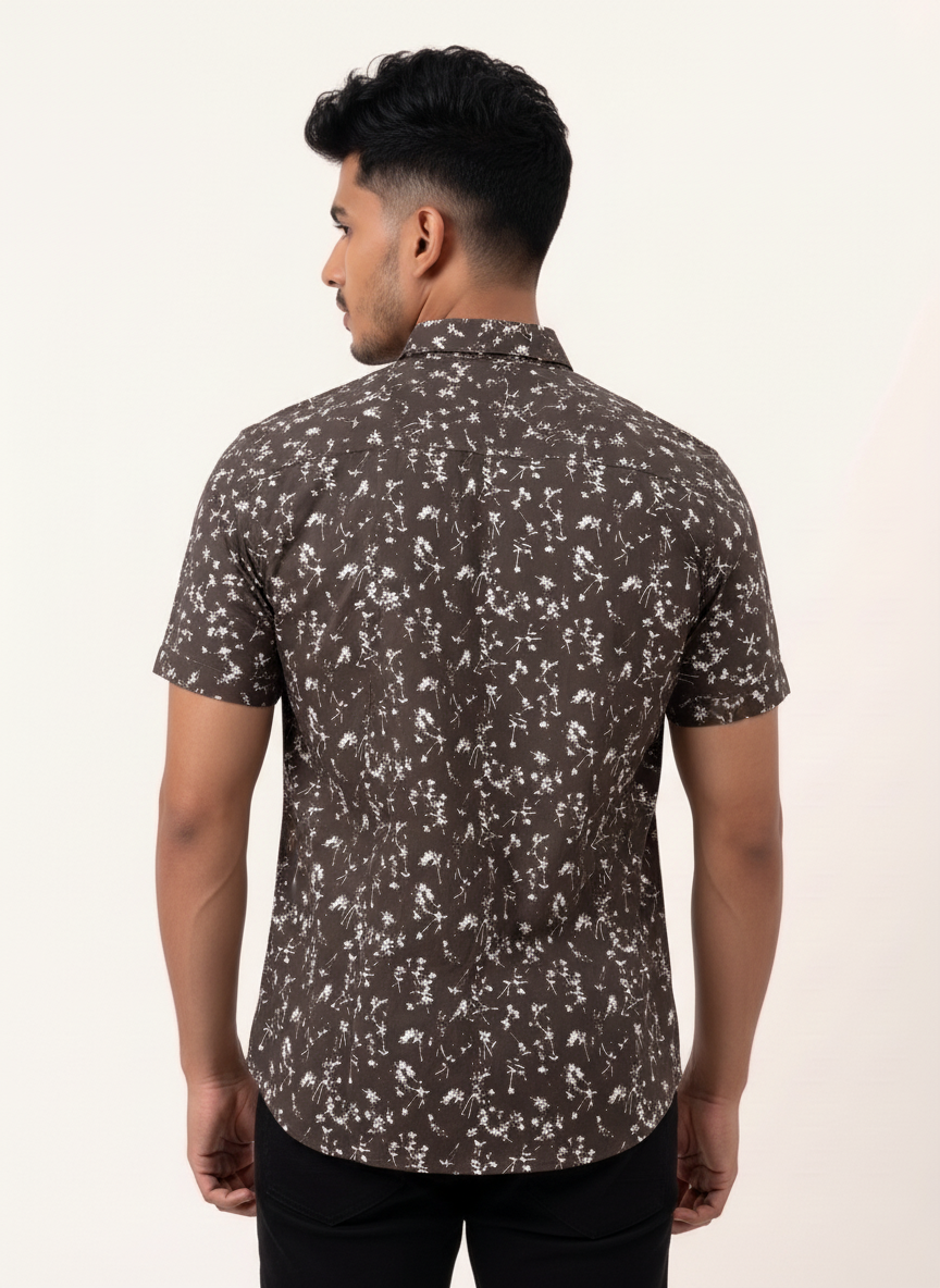 Slim Fit Cotton Printed S/S Shirt - Dusty Rose