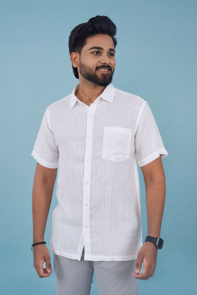Regular Fit Premium Linen Stripe S/S Shirt - White