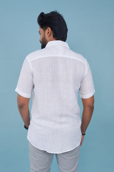 Regular Fit Premium Linen Stripe S/S Shirt - White