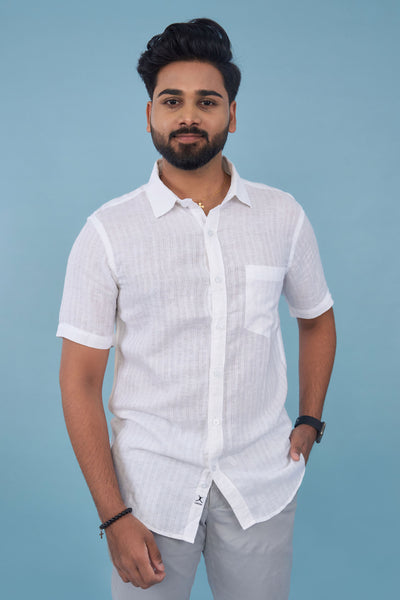 Slim Fit Premium Linen S/S Shirt - White