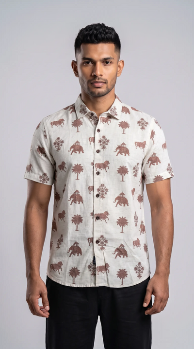 Slim Fit Cotton Printed Short Sleeve Shirt