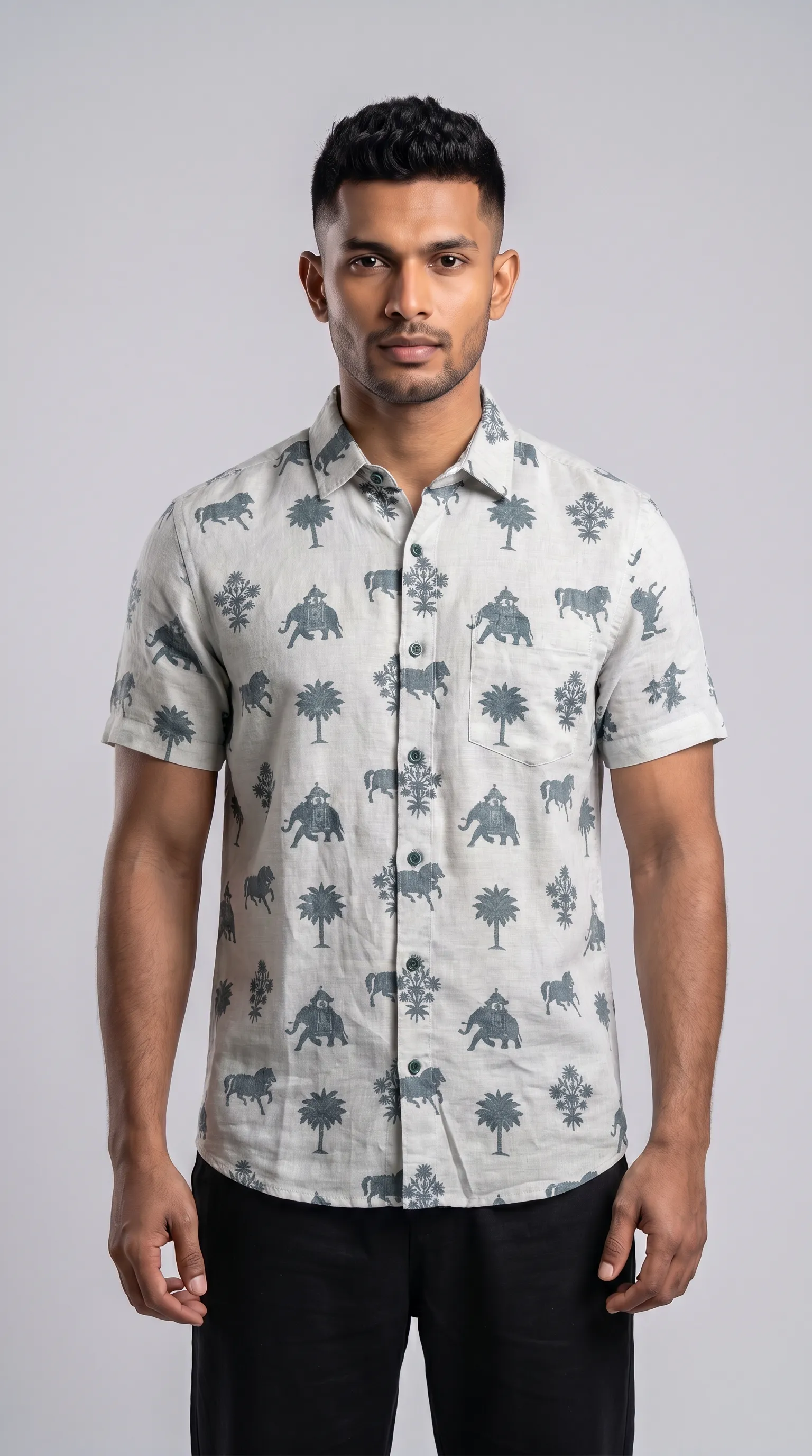 Slim Fit Cotton Printed Short Sleeve Shirt