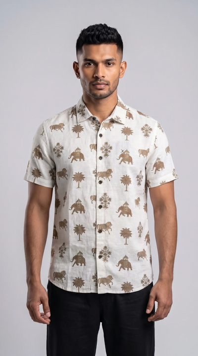 Slim Fit Cotton Printed Short Sleeve Shirt