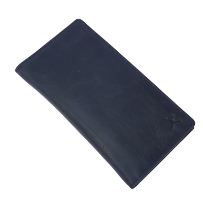 Genuine Leather Ladies RFID Long Wallet - Navy Blue