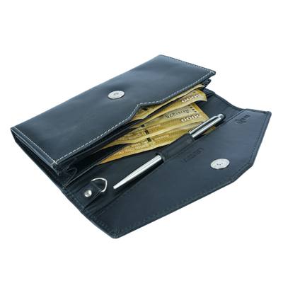 Italian Leather RFID Ladies Envelope Clutch Wallet - Black
