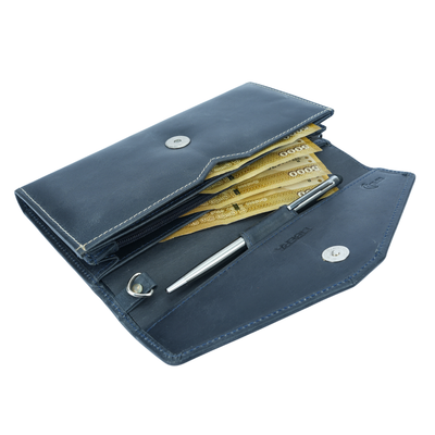 Italian Leather RFID Ladies Envelope Clutch Wallet - Navy Blue