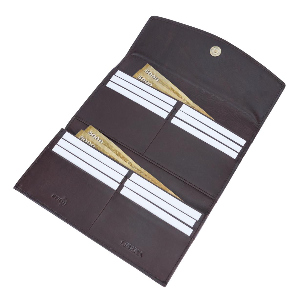 Italian Leather RFID Ladies Tri Fold Envelope Wallet - Coffee Brown