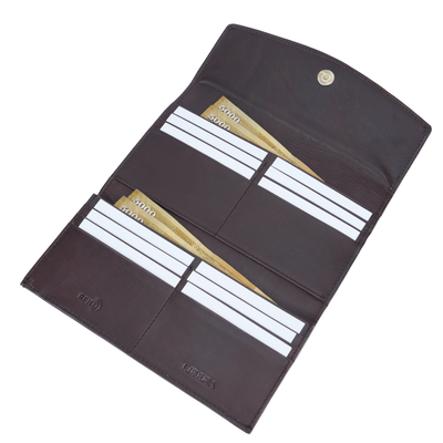 Italian Leather RFID Ladies Tri Fold Envelope Wallet - Coffee Brown