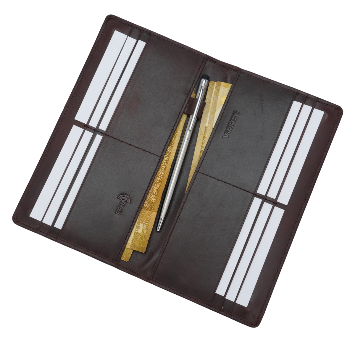 Genuine Leather Ladies RFID Long Wallet - Coffee Brown
