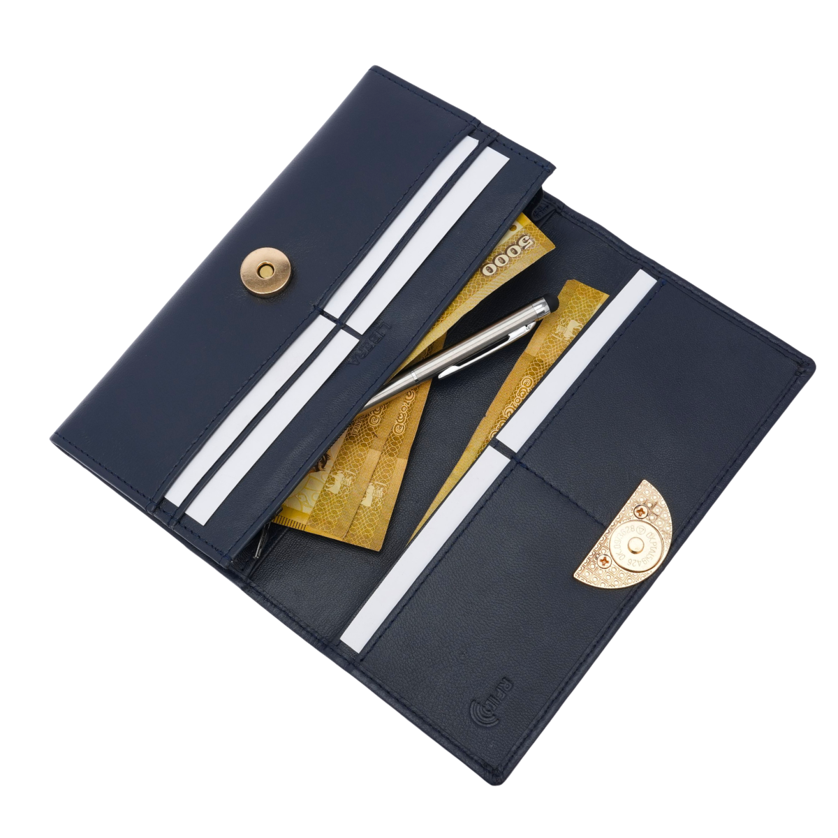 Italian Leather RFID Ladies Wallet - Navy Blue