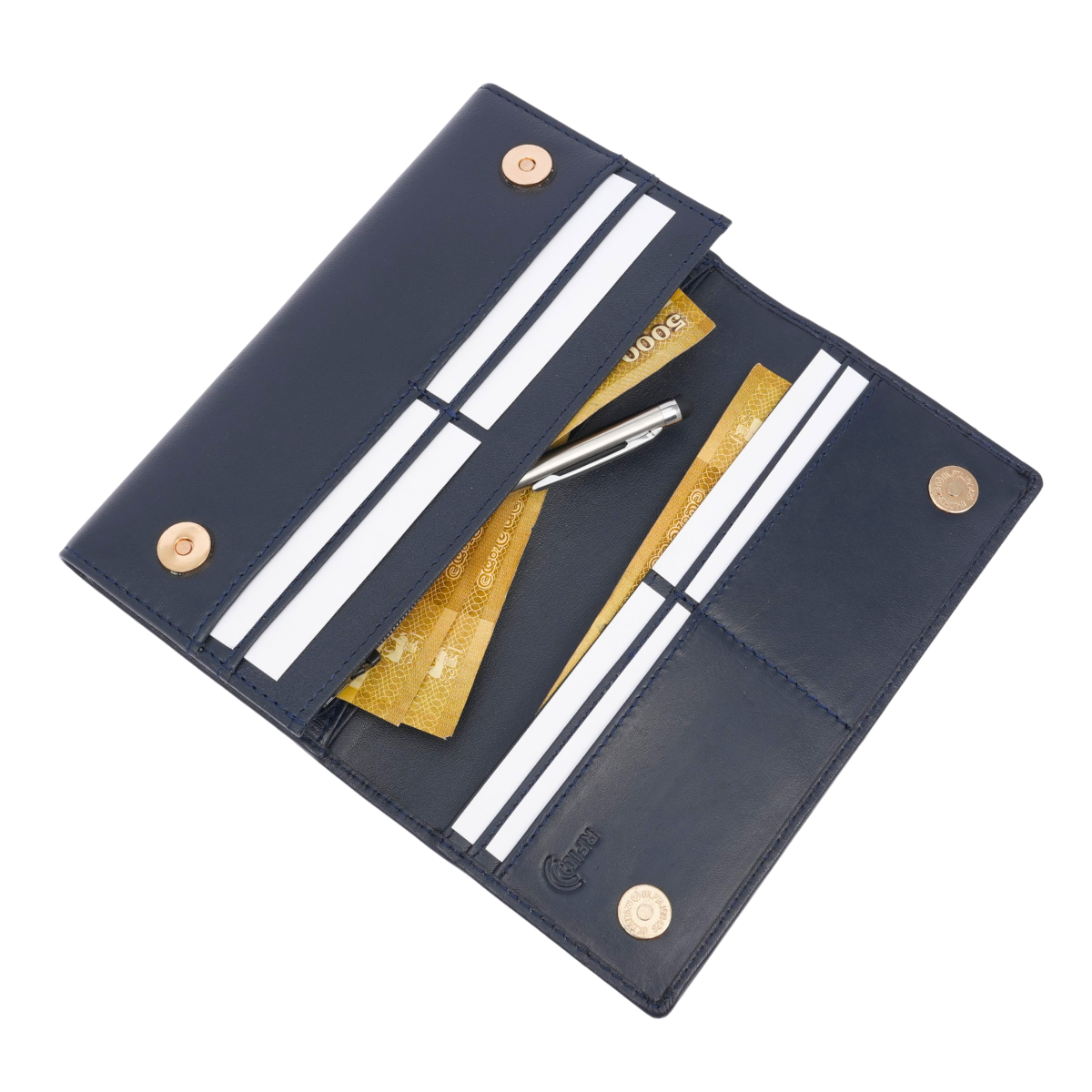 Italian Leather RFID Ladies Wallet - Navy Blue